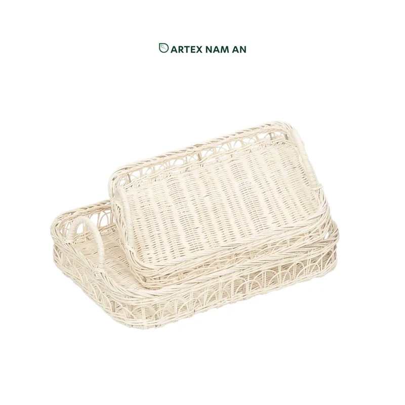 Rattan Export Natural Rattan Tray Wholesale Set of 2 in White for Table Decor and Organization - REX-AMB20250016SET