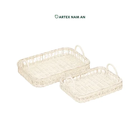 Rattan Export Natural Rattan Tray Wholesale Set of 2 in White for Table Decor and Organization - REX-AMB20250016SET