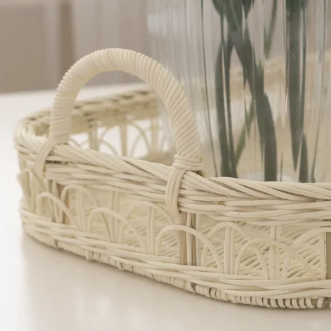 Rattan Export Natural Rattan Tray Wholesale Set of 2 in White for Table Decor and Organization - REX-AMB20250016SET