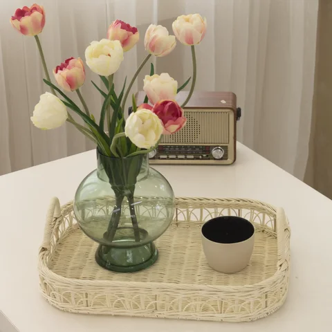 Rattan Export Natural Rattan Tray Wholesale Set of 2 in White for Table Decor and Organization - REX-AMB20250016SET