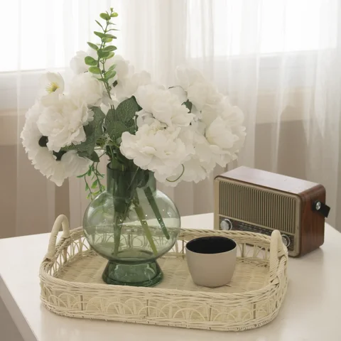 Rattan Export Natural Rattan Tray Wholesale Set of 2 in White for Table Decor and Organization - REX-AMB20250016SET