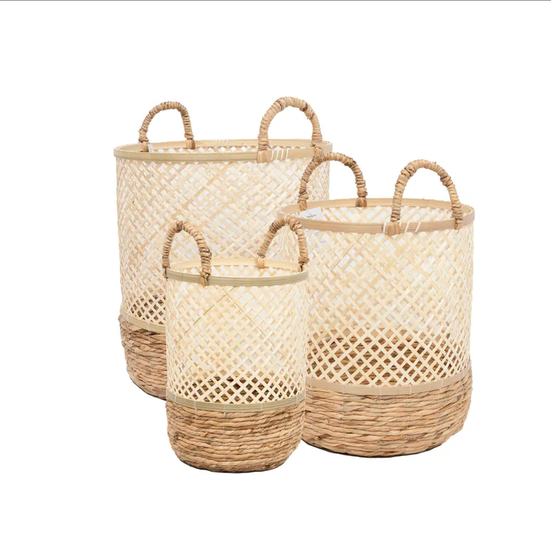 Rattan Export Natural Water Hyacinth Bamboo Storage Basket Wholesale - REX-BB0100019301ST