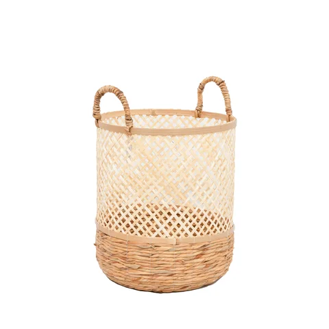 Rattan Export Natural Water Hyacinth Bamboo Storage Basket Wholesale - REX-BB0100019301ST