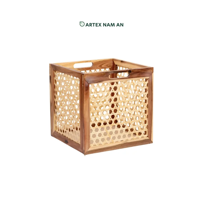 Rattan Export Wholesale Storage Basket Made From Acacia Wood, Foldable Design for IKEA Kallax Shelves and Room Organization - REX-GBS042025-036