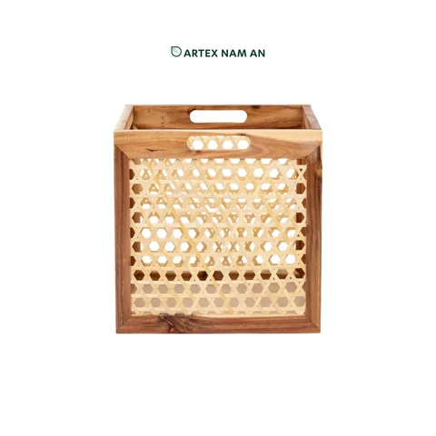 Rattan Export Wholesale Storage Basket Made From Acacia Wood, Foldable Design for IKEA Kallax Shelves and Room Organization - REX-GBS042025-036