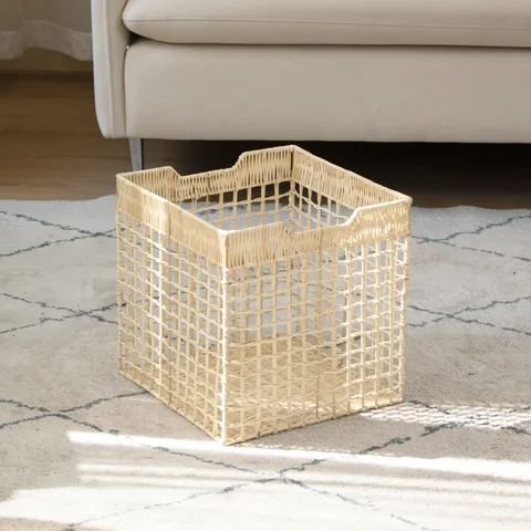 Rattan Export Rattan Basket Wholesale in Off White with Metal Frame for Home, Office and HORECA Organization - REX-GBS042025-057