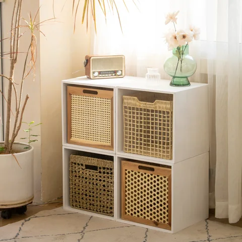 Rattan Export Rattan Basket Wholesale in Off White with Metal Frame for Home, Office and HORECA Organization - REX-GBS042025-057
