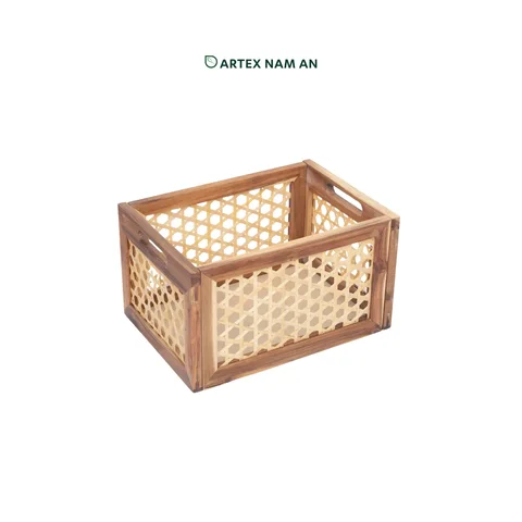 Rattan Export Wholesale Storage Basket in Acacia Wood, with Bamboo Mesh, Knock Down Design - REX-GBS042025-058
