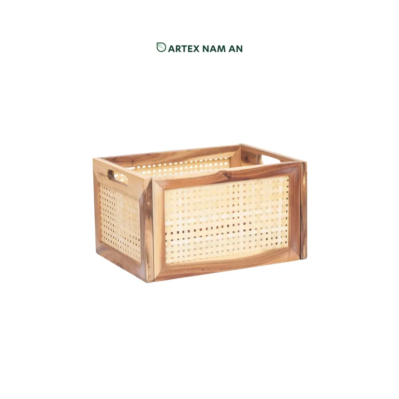 Rattan Export Wholesale Storage Basket Made From Acacia Wood, with Bamboo Mesh, Knock Down Design for Ikea Kallax Shelves, Home, Office, HORECA & Retail Organization - REX-GBS042025-059