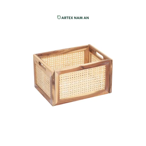 Rattan Export Wholesale Storage Basket Made From Acacia Wood, with Bamboo Mesh, Knock Down Design for Ikea Kallax Shelves, Home, Office, HORECA & Retail Organization - REX-GBS042025-059