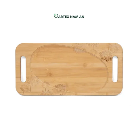 Rattan Export Natural Bamboo Wholesale Serving Tray Floral Laser-Engraved for HORECA, Retail, and Corporate Hospitality - REX-GSF-260022