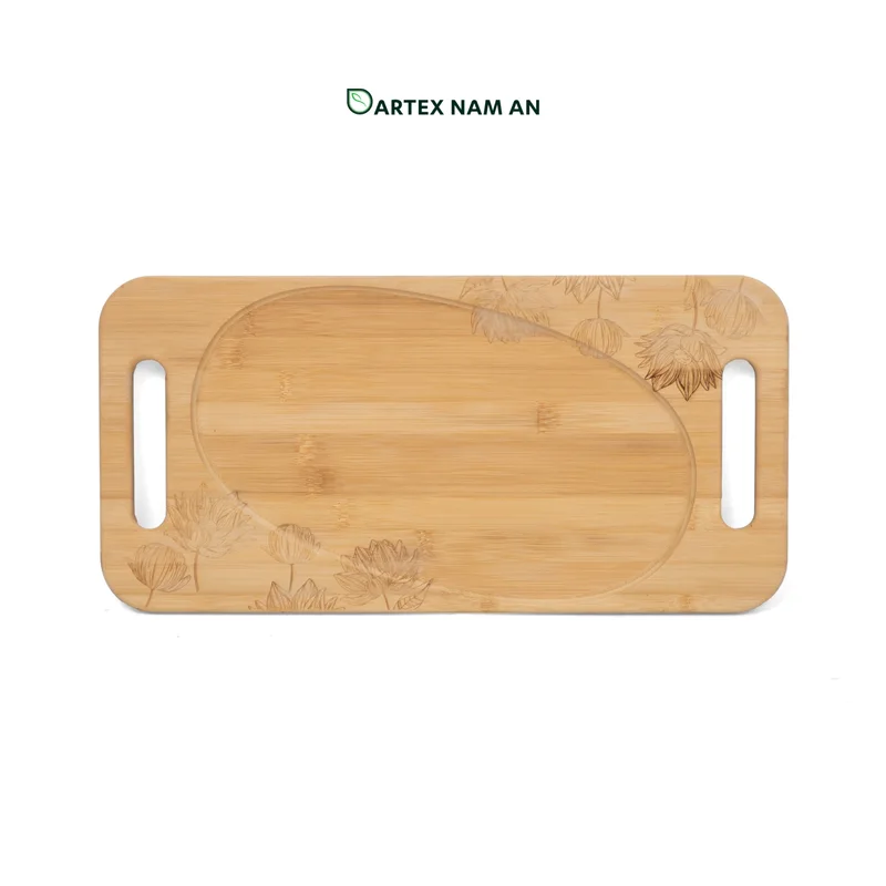 Rattan Export Natural Bamboo Wholesale Serving Tray Floral Laser-Engraved for HORECA, Retail, and Corporate Hospitality - REX-GSF-260022