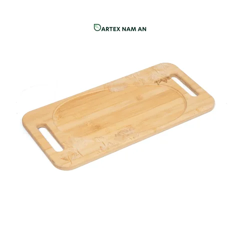 Rattan Export Natural Bamboo Wholesale Serving Tray Floral Laser-Engraved for HORECA, Retail, and Corporate Hospitality - REX-GSF-260022