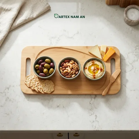 Rattan Export Wholesale Serving Tray Natural Bamboo with Dual Handles and Oval Recess for HORECA, Home, and Retail - REX-GSF-260023