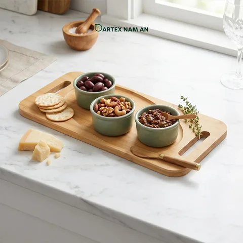 Rattan Export Wholesale Serving Tray Natural Bamboo with Dual Handles and Oval Recess for HORECA, Home, and Retail - REX-GSF-260023