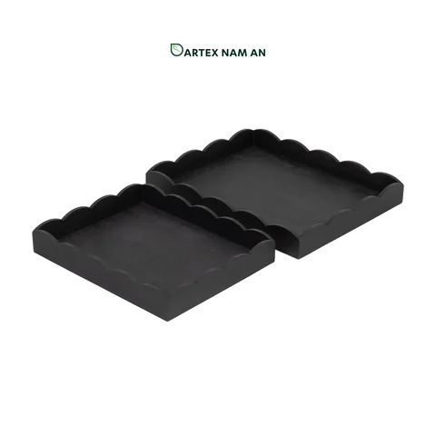 Rattan Export Bamboo Wholesale Serving Tray in Black Set of 2 for HORECA, Corporate Office, and Retail - REX-GSF-260027
