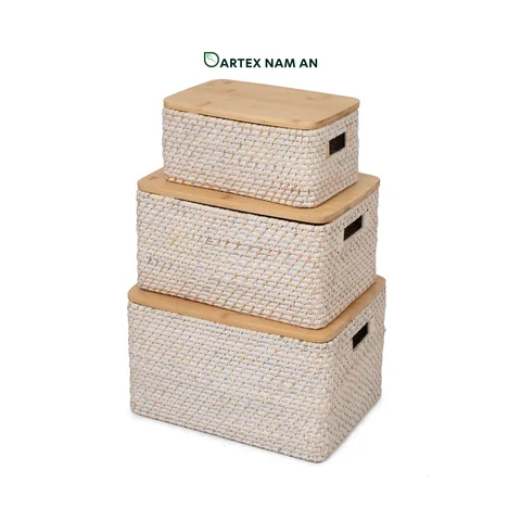 Rattan Export Wholesale Rattan Basket Set with Bamboo Lids for HORECA, Office, and Retail - REX-GSF-260040