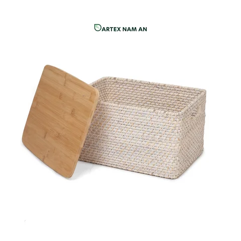 Rattan Export Wholesale Rattan Basket Set with Bamboo Lids for HORECA, Office, and Retail - REX-GSF-260040