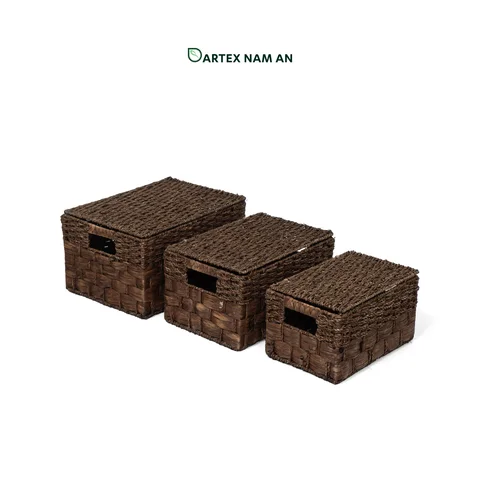 Rattan Export Wholesale Storage Basket made from Seagrass and Water Hyacinth with Lid in set of 3 for HORECA, Office, and Home Retail - REX-GSF-260046