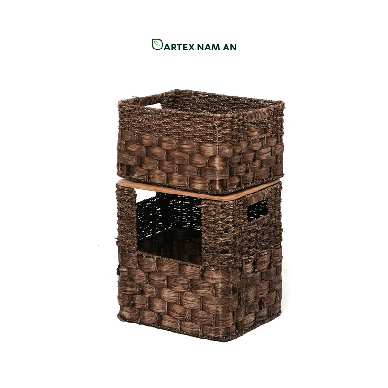 Rattan Export 2-Tier Wholesale Storage Basket made from Water Hyacinth and Paper for HORECA, Office, and Retail - REX-GSF-260047