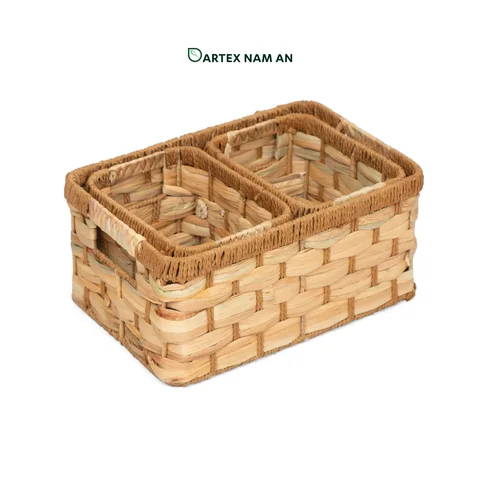 Rattan Export Water Hyacinth and Paper Wholesale Storage Basket Set with Handles for HORECA, Office, and Retail Display - REX-GSF-260048