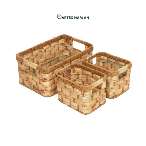 Rattan Export Water Hyacinth and Paper Wholesale Storage Basket Set with Handles for HORECA, Office, and Retail Display - REX-GSF-260048