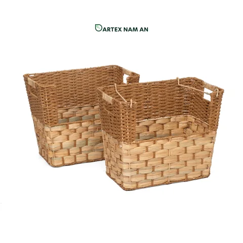 Rattan Export Stackable Water Hyacinth and Paper Wholesale Storage Basket Set of 2 for HORECA, Office, and Retail Display - REX-GSF-260049