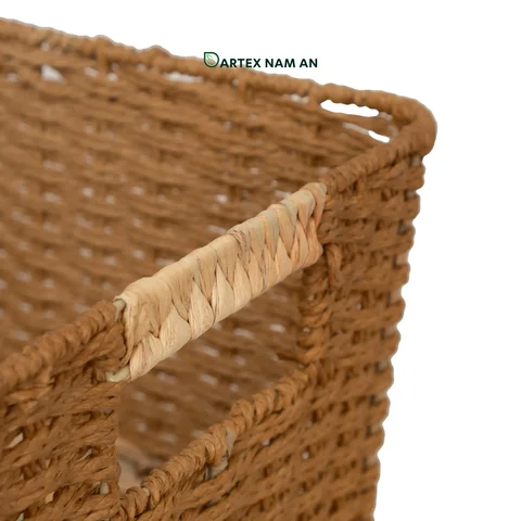 Rattan Export Stackable Water Hyacinth and Paper Wholesale Storage Basket Set of 2 for HORECA, Office, and Retail Display - REX-GSF-260049