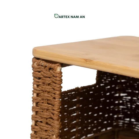 Rattan Export Stackable Water Hyacinth and Paper Wholesale Storage Basket, with Bamboo Mid-Lid for HORECA, Office, and Retail - REX-GSF-260050