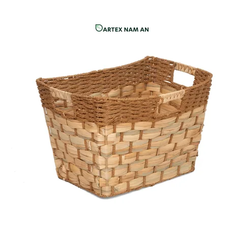 Rattan Export Wholesale Storage Basket made from Water Hyacinth and Paper with 4-Way Handles for HORECA, Office, and Retail Display - REX-GSF-260051