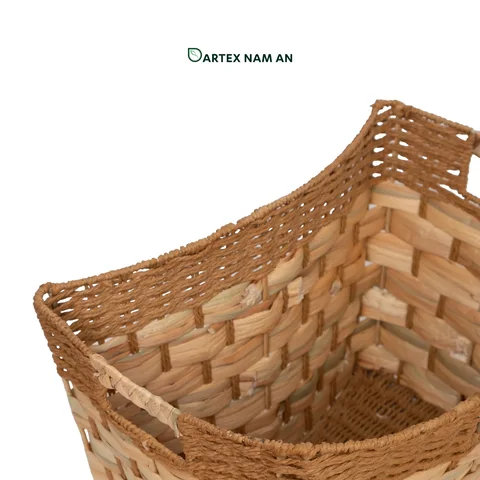 Rattan Export Wholesale Storage Basket made from Water Hyacinth and Paper with 4-Way Handles for HORECA, Office, and Retail Display - REX-GSF-260051
