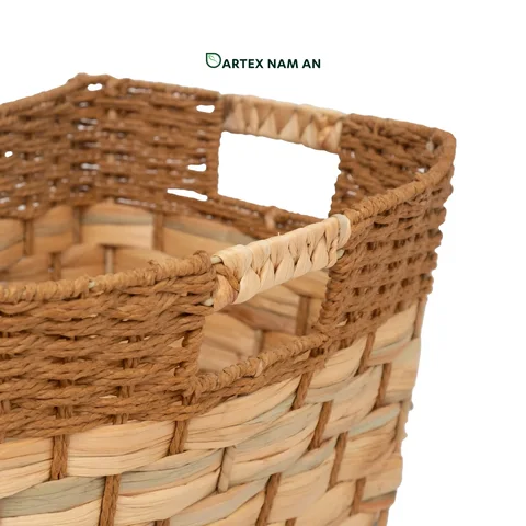 Rattan Export Wholesale Storage Basket made from Water Hyacinth and Paper with 4-Way Handles for HORECA, Office, and Retail Display - REX-GSF-260051