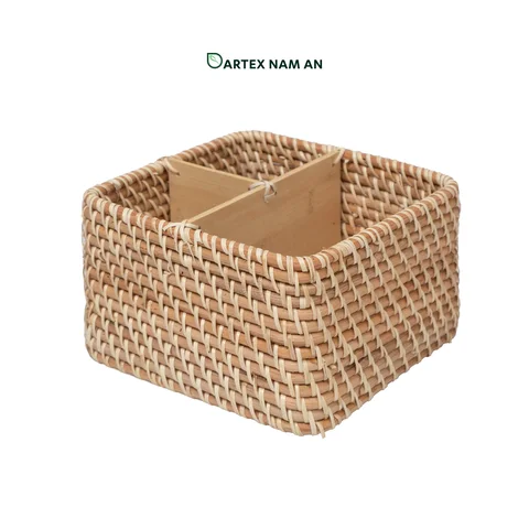 Rattan Export 3-Compartment Square Wholesale Rattan Basket for HORECA, Office Hospitality, and Retail - REX-GSF-260057