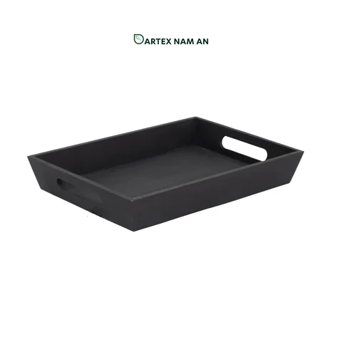 Rattan Export Wholesale Serving Tray in Black with Integrated Handles for HORECA, Office, and Home - REX-GSF-260063