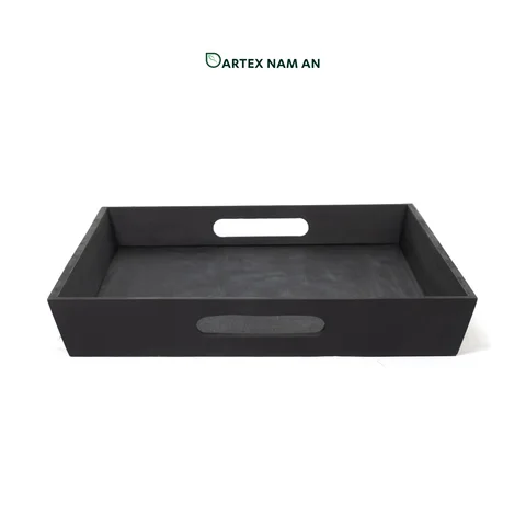 Rattan Export Wholesale Serving Tray in Black with Integrated Handles for HORECA, Office, and Home - REX-GSF-260063