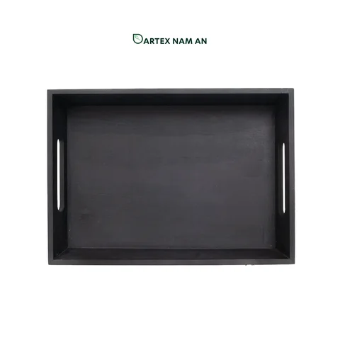 Rattan Export Wholesale Serving Tray in Black with Integrated Handles for HORECA, Office, and Home - REX-GSF-260063