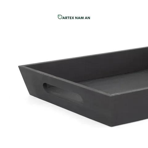 Rattan Export Wholesale Serving Tray in Black with Integrated Handles for HORECA, Office, and Home - REX-GSF-260063