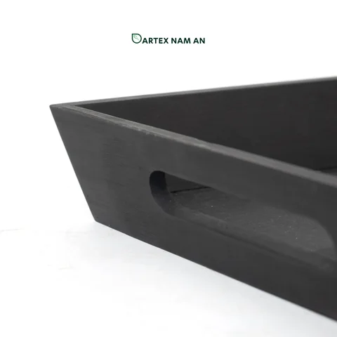 Rattan Export Wholesale Serving Tray in Black with Integrated Handles for HORECA, Office, and Home - REX-GSF-260063