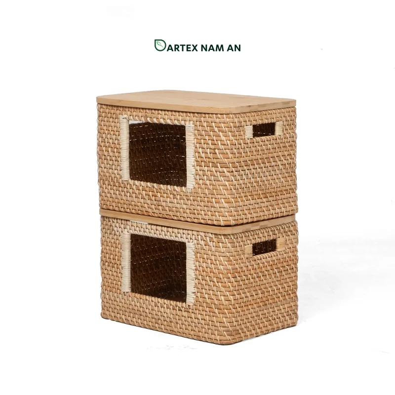 Rattan Export Stackable Wholesale Rattan Basket with Bamboo Lid for HORECA, Office, and Home Retail - REX-GSF-260065