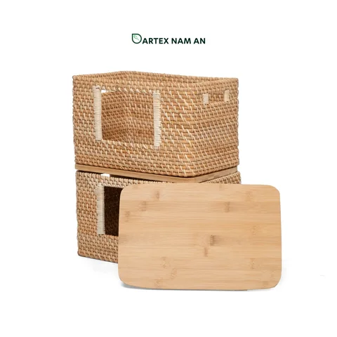 Rattan Export Stackable Wholesale Rattan Basket with Bamboo Lid for HORECA, Office, and Home Retail - REX-GSF-260065