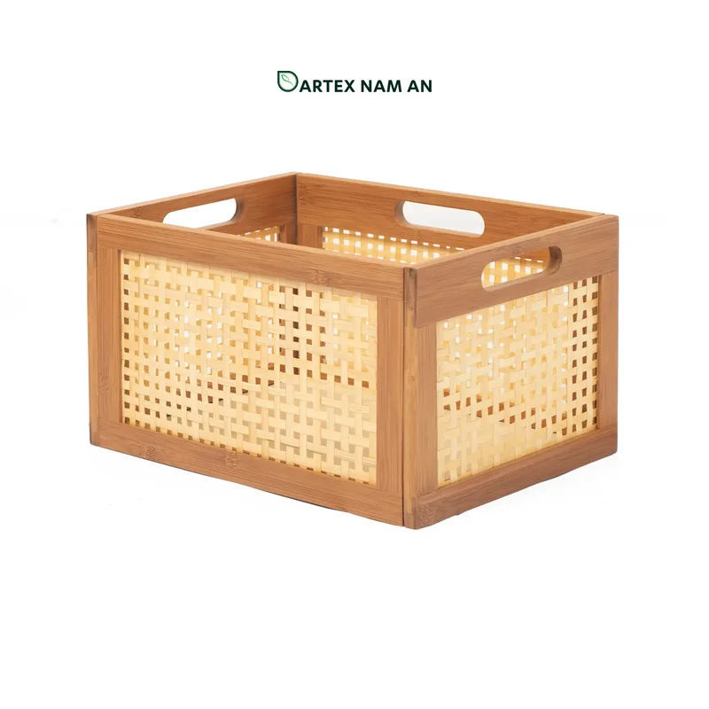 Rattan Export Natural Bamboo Wholesale Storage Basket, Cube Basket Collapsible for HORECA, Office, and Retail - REX-GSF-260068