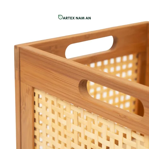 Rattan Export Natural Bamboo Wholesale Storage Basket, Cube Basket Collapsible for HORECA, Office, and Retail - REX-GSF-260068