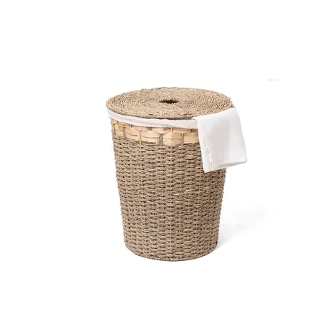 Rattan Export Natural Seagrass and Water Hyacinth Laundry Basket Wholesale with Lid and Fabric Liner - REX-MD0925020001