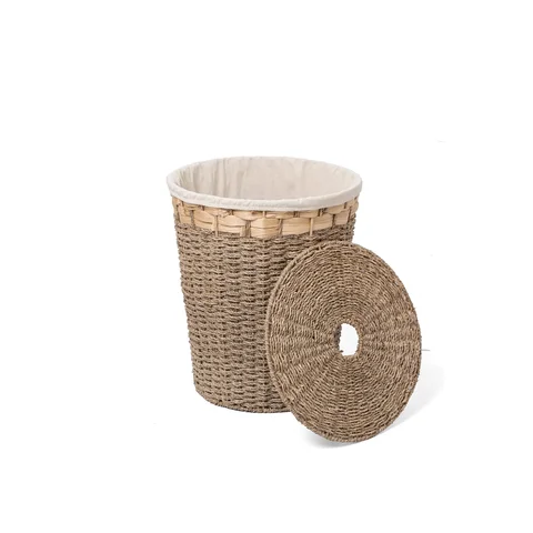Rattan Export Natural Seagrass and Water Hyacinth Laundry Basket Wholesale with Lid and Fabric Liner - REX-MD0925020001