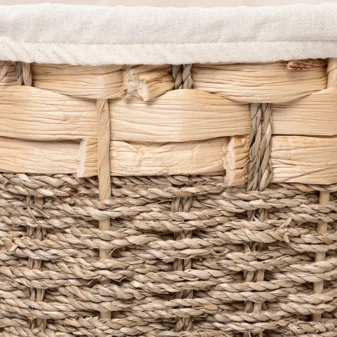 Rattan Export Natural Seagrass and Water Hyacinth Laundry Basket Wholesale with Lid and Fabric Liner - REX-MD0925020001