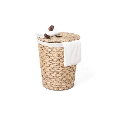 Rattan Export Natural Water Hyacinth and Seagrass Laundry Basket Wholesale with Lid and Fabric Liner - REX-MD0925030001