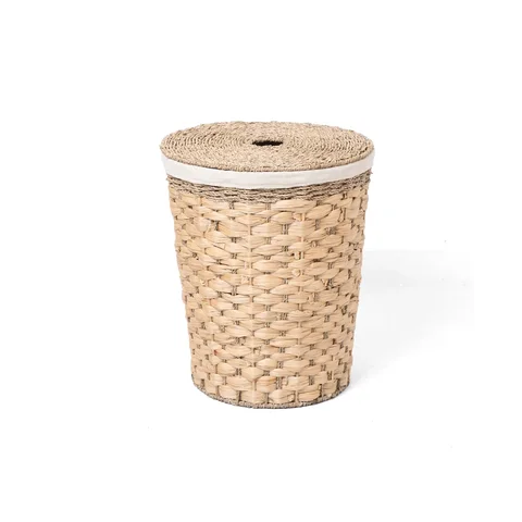 Rattan Export Natural Water Hyacinth and Seagrass Laundry Basket Wholesale with Lid and Fabric Liner - REX-MD0925030001