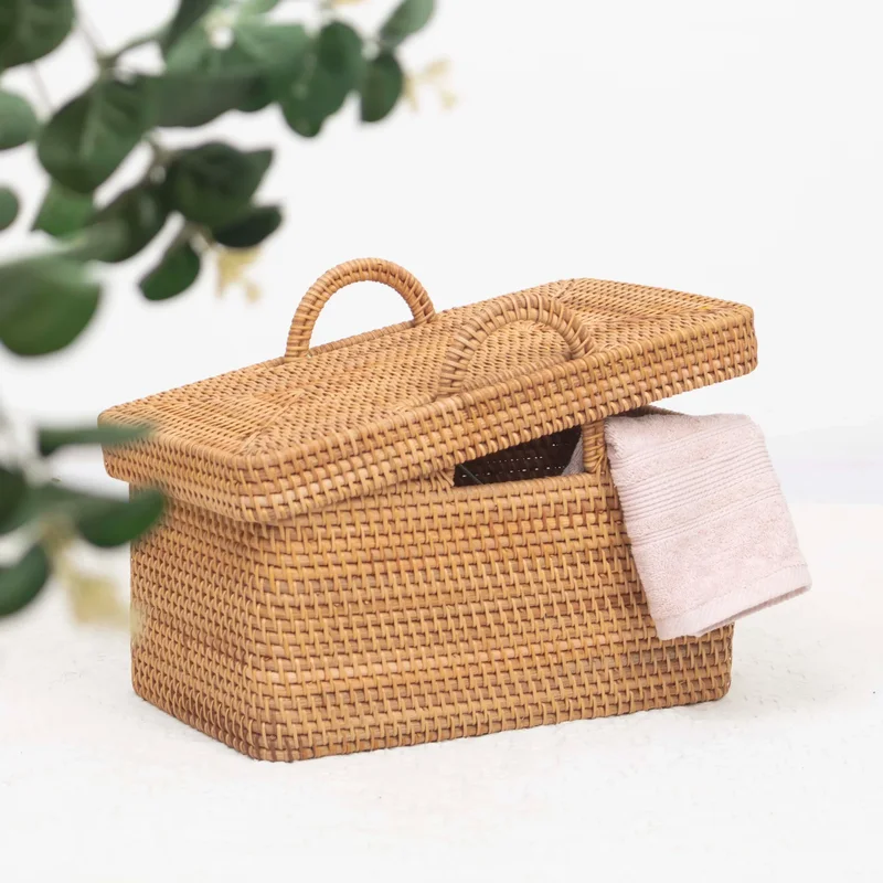 Rattan Export Natural Rattan Storage Basket Wholesale with Lid Premium Design - REX-RT0100018701ME