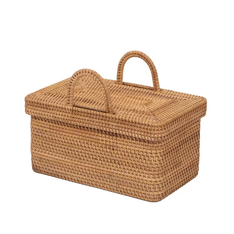 Rattan Export Natural Rattan Storage Basket Wholesale with Lid Premium Design - REX-RT0100018701ME