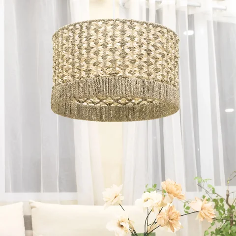 Rattan Export Natural Seagrass Pendant Lampshade Wholesale for Home Decor with Metal Frame - REX-RT4000003701ME